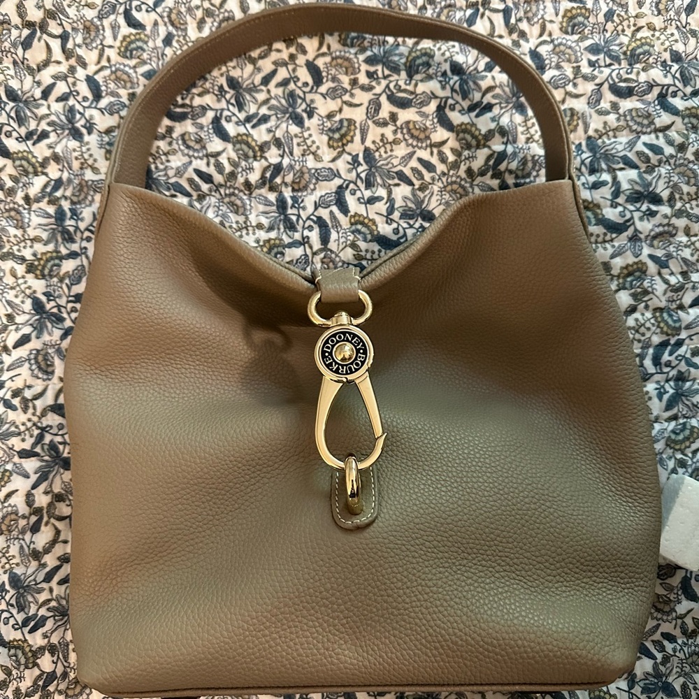 NEW-Dooney & Bourke Pebble Leather Lock Sack-Taupe